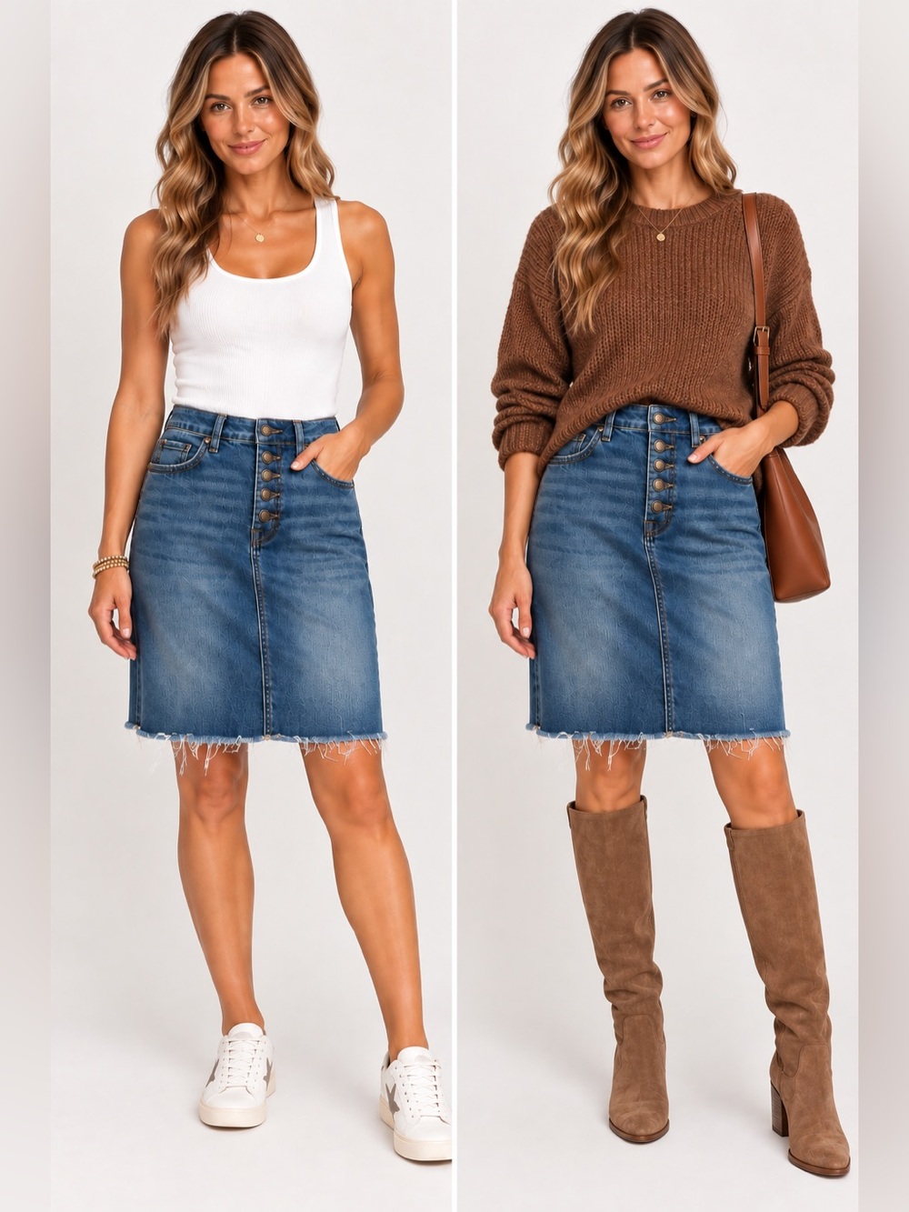 Mica Los Angeles Denim Midi Skirt Size 26 Button Front Raw Frayed Hem